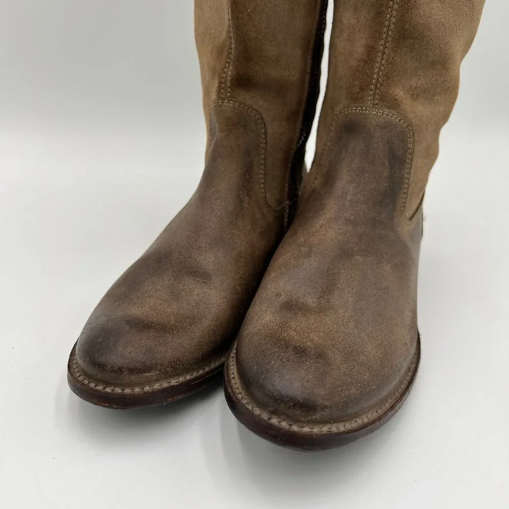 FRYE Shirley Boots Sz 5.5 B OTK Over The Knee Tall Olive Gray Tan Leather Riding